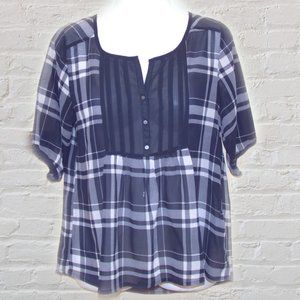 Abercrombie KIDS Sheer Blouse / Top in Navy Blue / White Plaid Size XL